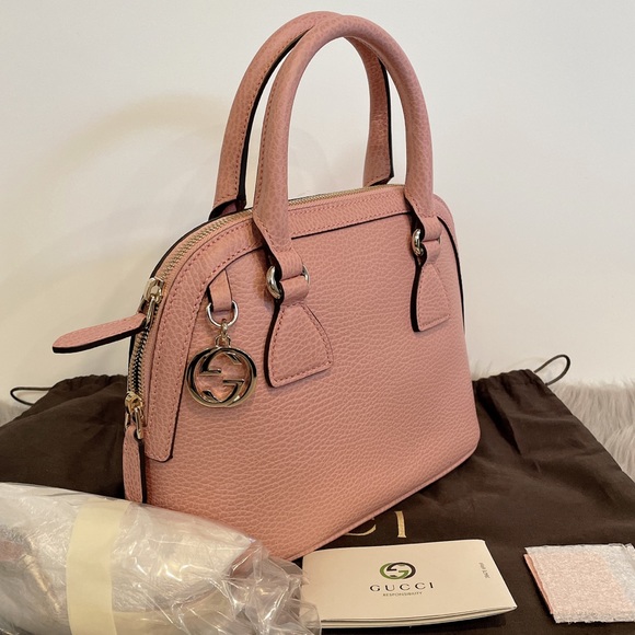 GUCCI 449661 Dollar Calfskin Small GG Charm Dome Bag Soft Pink - Picture 3 of 12